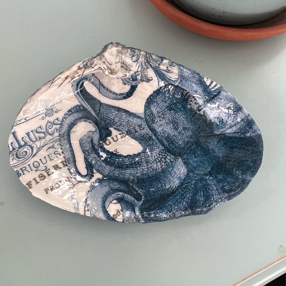 Hand Crafted Decoupage Sea Shell Ring Trinket Dish